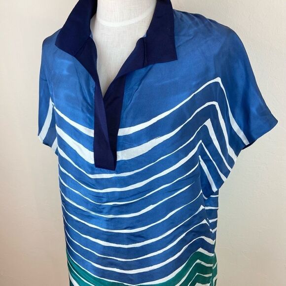 Lafayette 148 New York Blue Striped Silk Sheer Shirt - Picture 2 of 6